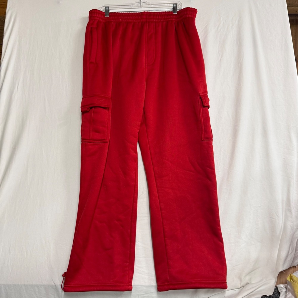 Access Mens Red Fleece Cargo Sweatpants Wide Leg Bungee Hem 3XL Streetwear